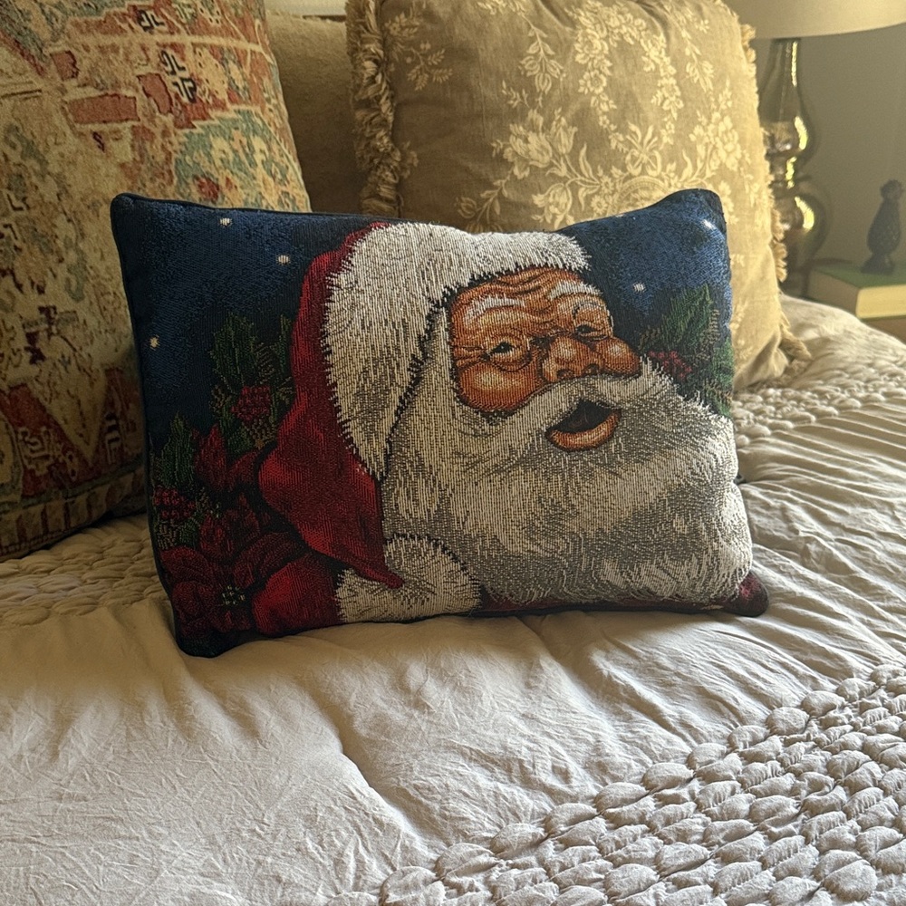Holiday Santa Claus Pillow with Red and White Accents Christmas festive home de